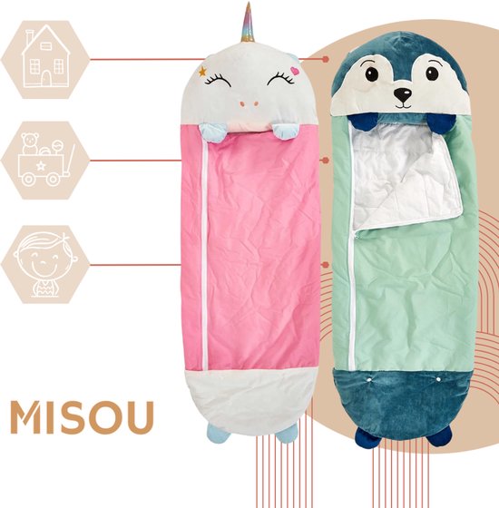 MISOU Slaapzak Kinderen - Kinderslaapzak - set van 2 - Vos - Eenhoorn - met Hoofdkussen - Peuter - Slaapzakken - Kids - Jongens - Meisjes - 130x50cm - DOZY van Merkloos — afbeelding 3
