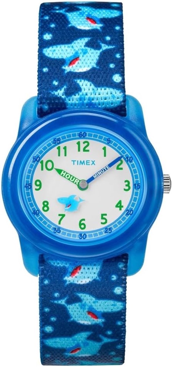 Kinderhorloge - Leertijd Horloge - Leren Klokkijken - Elastische Band - 29mm Kast - Blauw Geel Streep