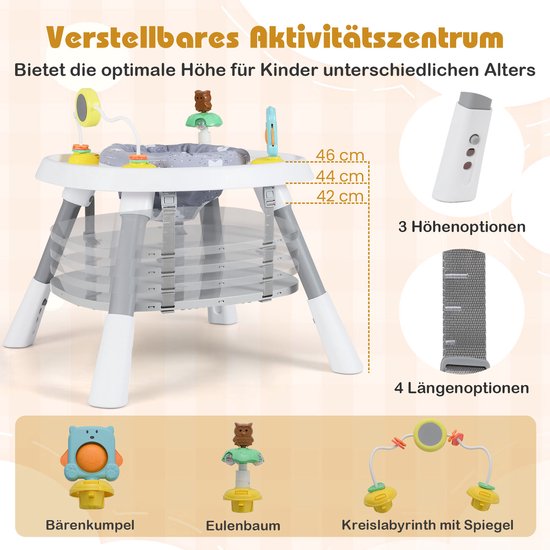 COSTWAY kinderstoel Baby 16 in 1, kinderstoel & speelgoedtafel & bouwblokkenbord & kinderstoel & zitverhoger met afneembaar dienblad, 5-puntsgordel & mand, kinderstoel voor kinderen vanaf 6 maanden (grijs) van COSTWAY — afbeelding 5