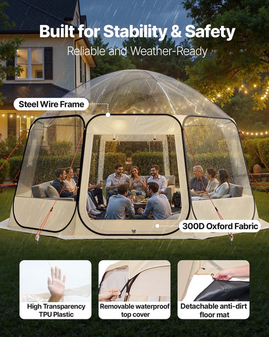 VEVOR Pop-Up Bubble Tent, 458 X 432 X 230 cm, Transparante Kampeertent, Tuinkoepel Iglo Tent met Ramen, Sporttent, 540° Panoramisch Uitzicht, voor 12-15 Personen, Terras, Achtertuin van Vevor — afbeelding 3