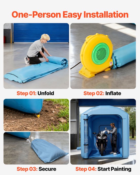 VEVOR Opblaasbare Spuitcabine 3 X 2,5 X 2,5 M, Spuitcabine Tent met 550 W Blower & Luchtfiltersysteem, Rond Dak, 210D Oxford Stof, Spuitverven voor Metalen Auto-Onderdelen van Merkloos — afbeelding 4