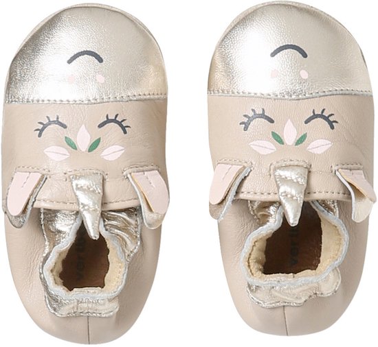 Baby sloffen van leer met elastiek goudbeige