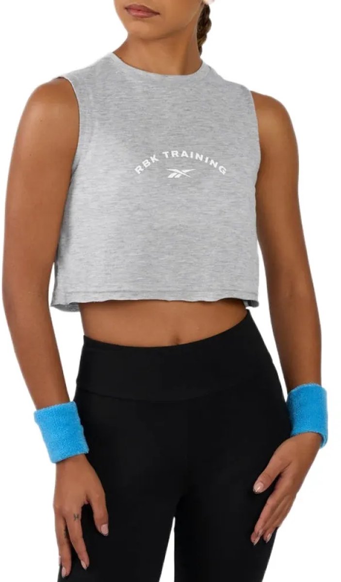 Reebok Lux Cropped Graphic Mouwloos T-shirt XS Vrouw Grijs