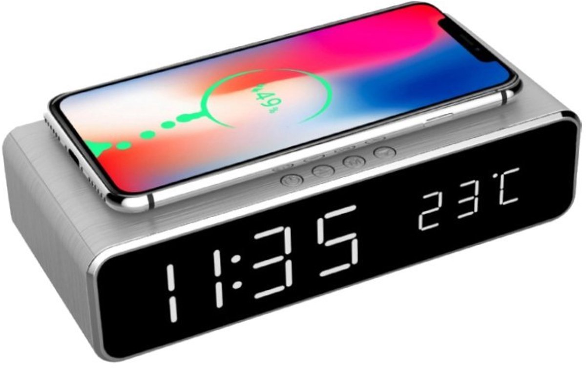 Digitale wekker met draadloze oplaadfunctie - Zilver van Gembird — cadeau in Elektronica - foto 5