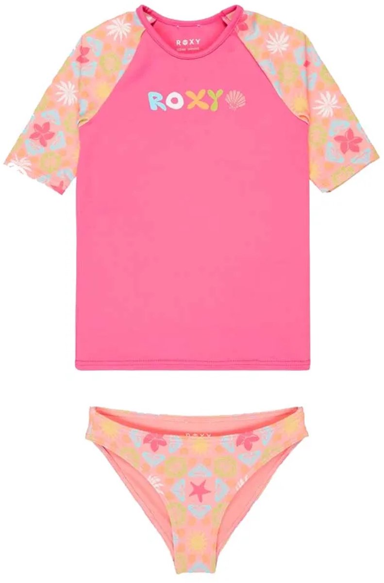 Roxy Set Check Tw Korte Mouw Rash Guard 4 Years Meisje Plumeria Hippie Hour Diagonal