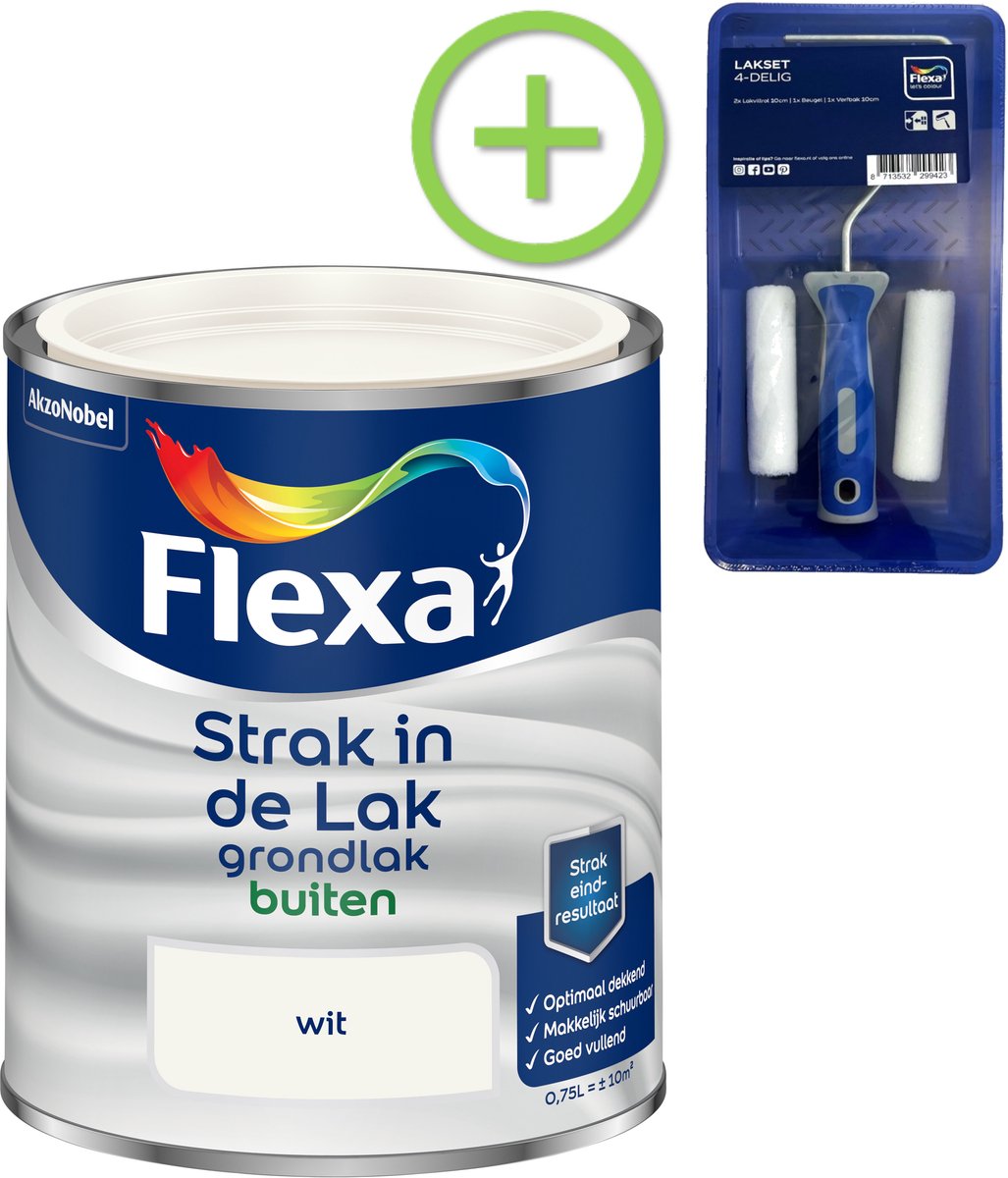 Flexa - Strak In De Lak Grondlak Buiten - Wit - 750 Ml + Gratis Flexa Lakset 4-Delig