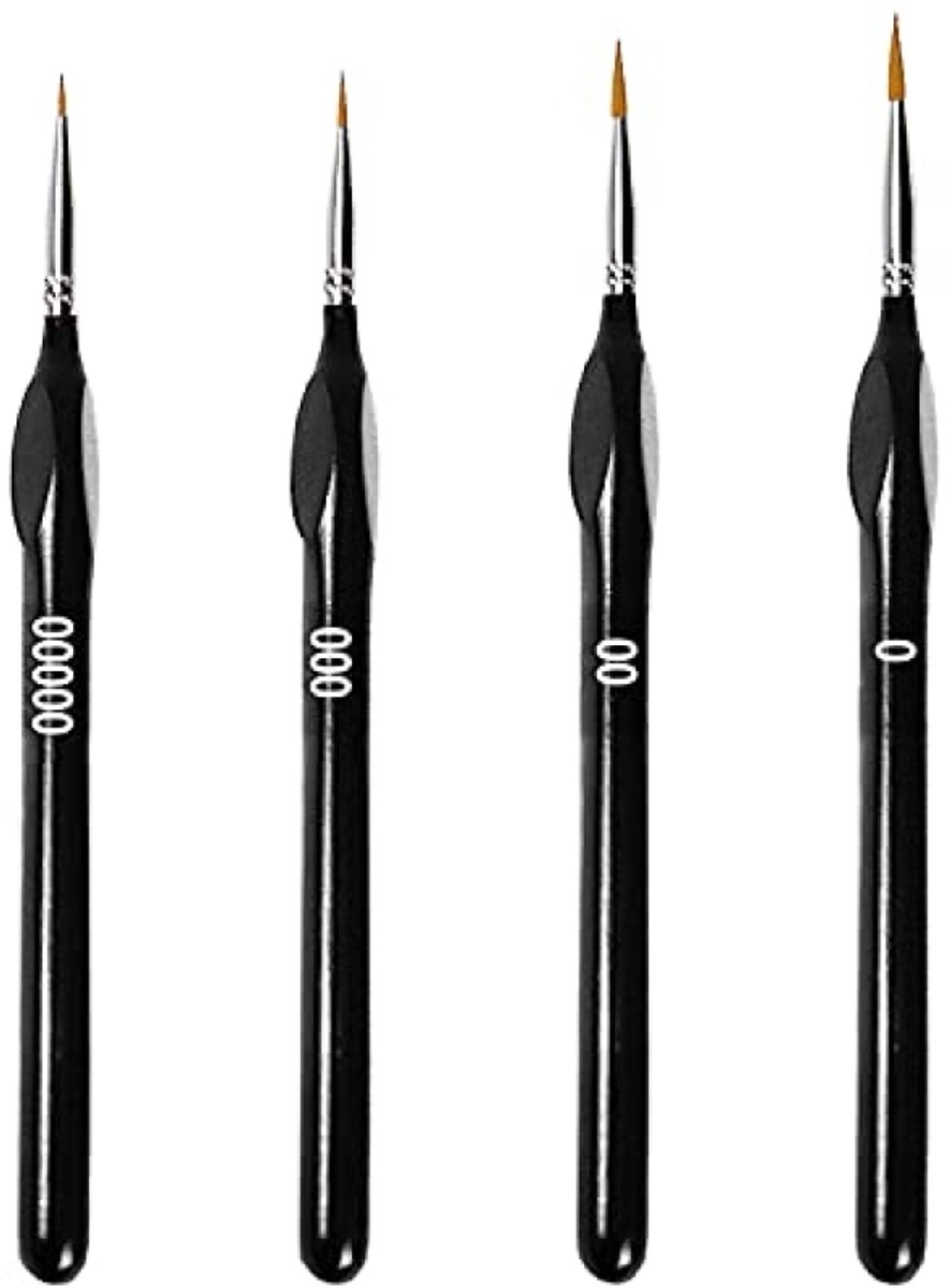 Set van 4 fijne detailpenselen voor precisiewerk