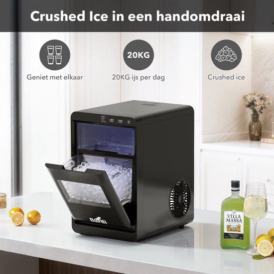 Bardi 1,8L Deluxe IJsblokjesmachine - Crushed ICE machine - Nugget IJsblokjesmachine - LED Verlichting - 20Kg/24 uur. inclusief Thermosbeker - ZWART van Merkloos — afbeelding 4