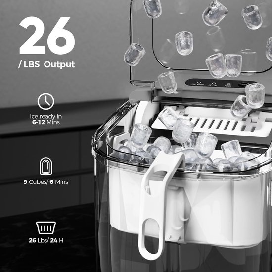 IJsblokjesmachine Aanrecht - Draagbare IJsmaker - Snel IJs Maken - 9 IJsblokjes in 6 Minuten - 118 kg per Dag van Merkloos — afbeelding 3