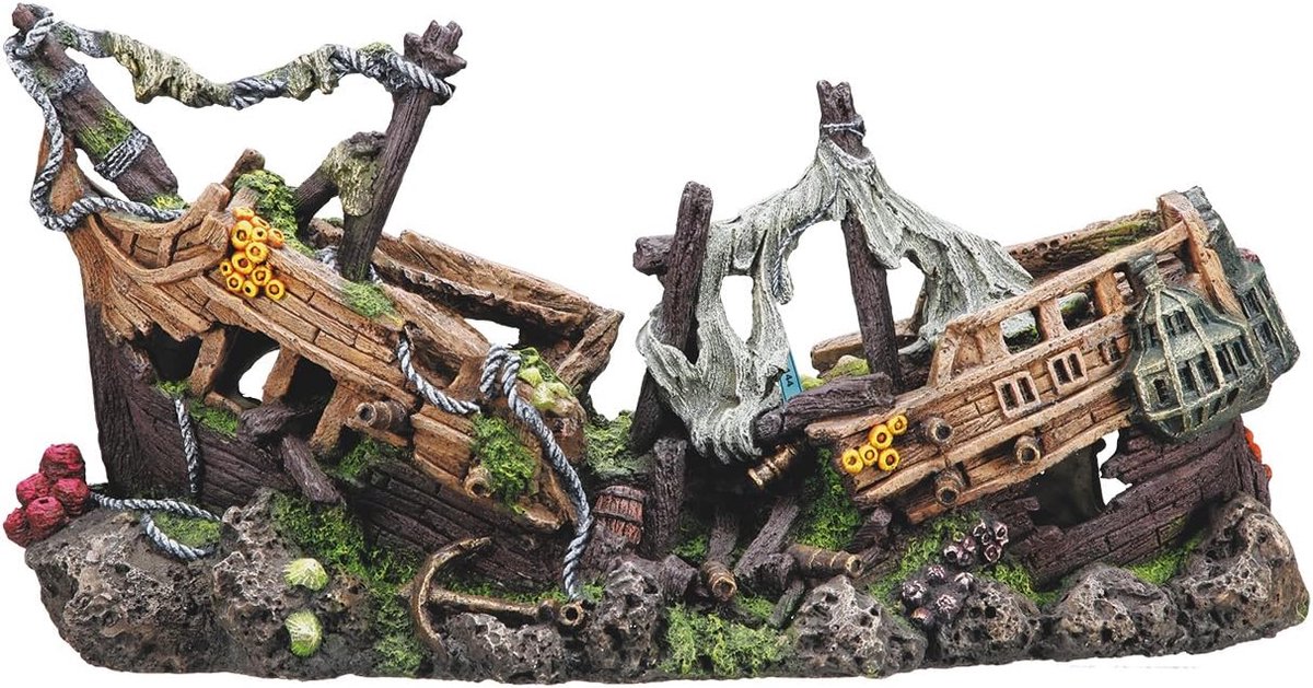 Aquarium Decoratie - Scheepsornament - Onderwaterlandschap - Gifvrij Polyresin Materiaal - 2X Large