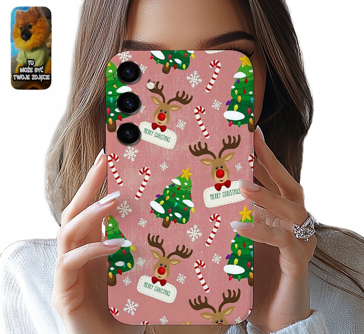 Hoesje voor Samsung Galaxy S24 met kerstrendier en kerstman + glas