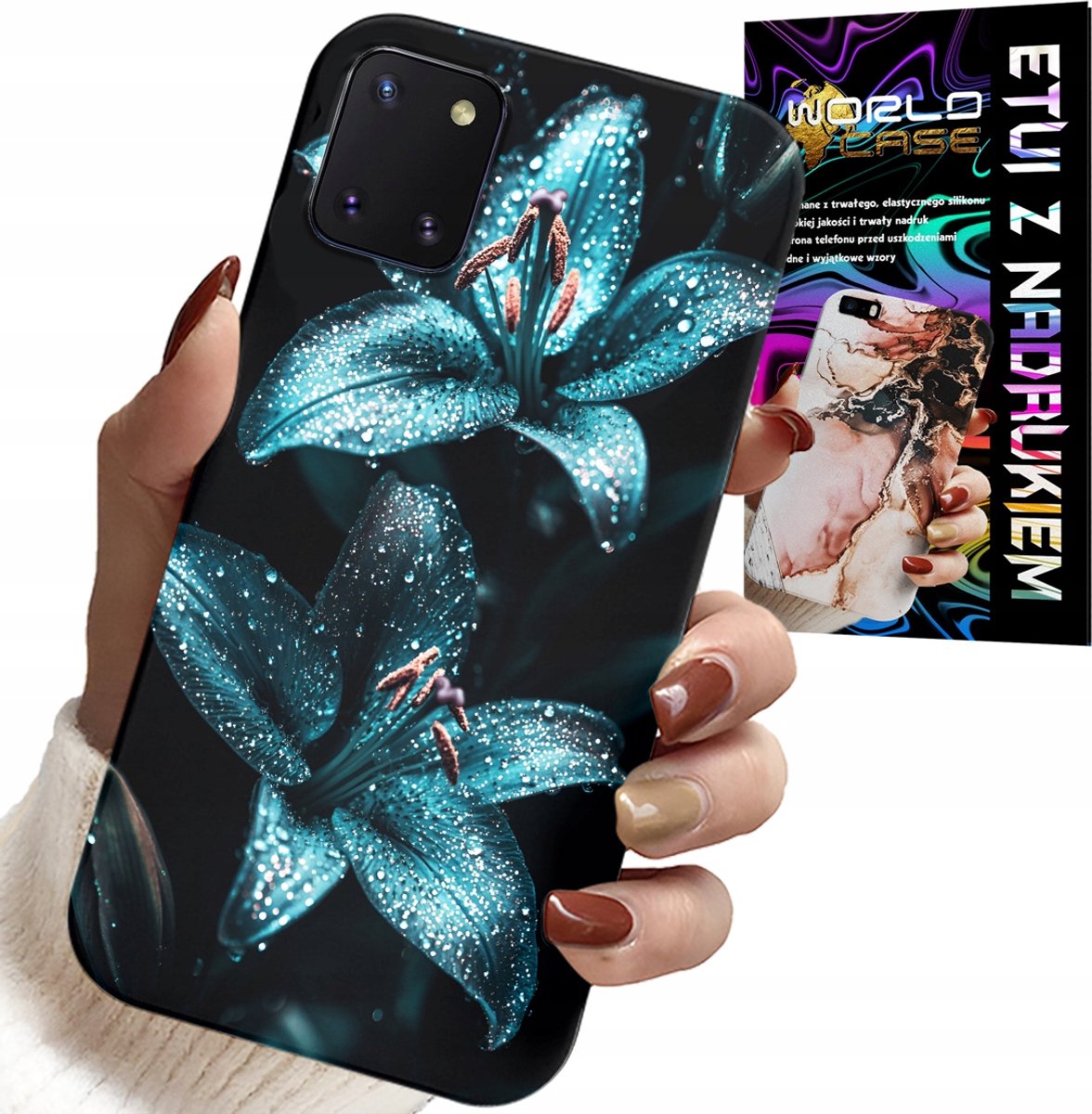 HOESJE VOOR SAMSUNG GALAXY A81 - TURKOOZE LELIES BLOEMEN BEHUIZING + GLAS