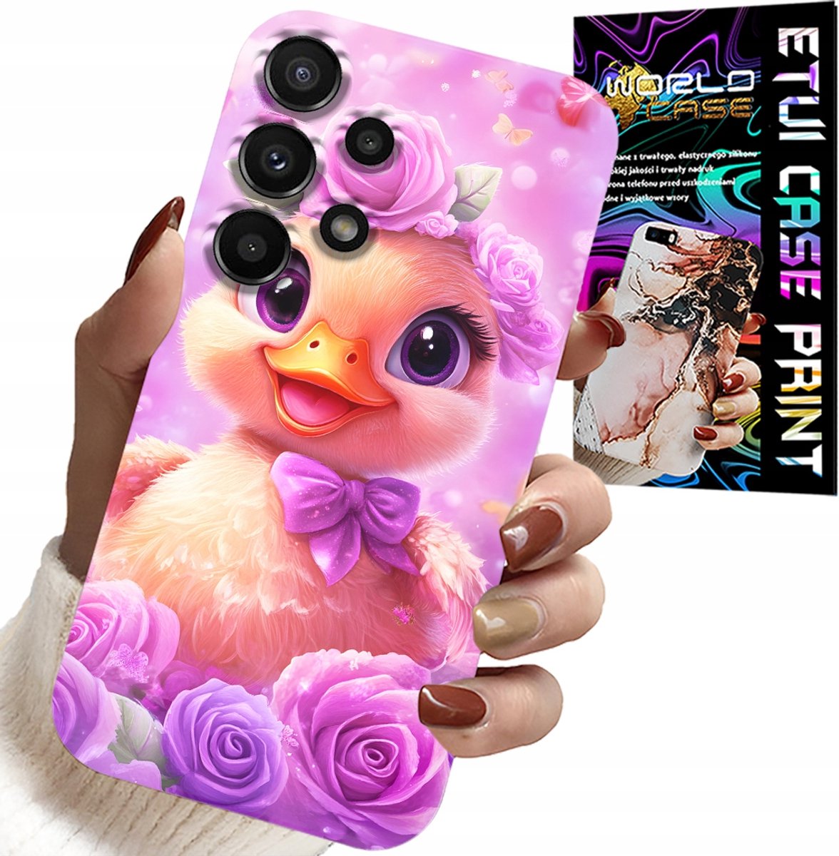 HOESJE VOOR SAMSUNG GALAXY A32 4G - SCHATTIG EENDJE OP EEN ROZE ACHTERGROND