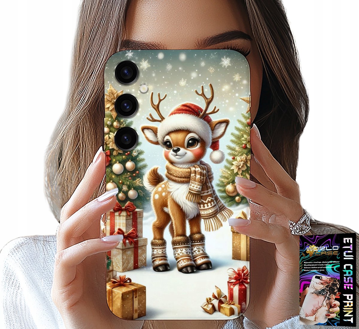 HOESJE VOOR SAMSUNG GALAXY M35 4G - RENDIER, KERSTPATRONEN + GLAS