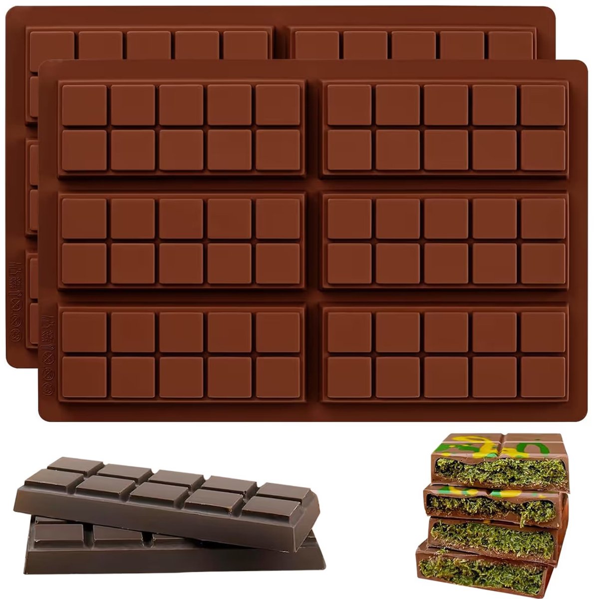 Siliconen Chocolade Mallen 2-delig 6-caviteit Mal voor Snoep en Gelei