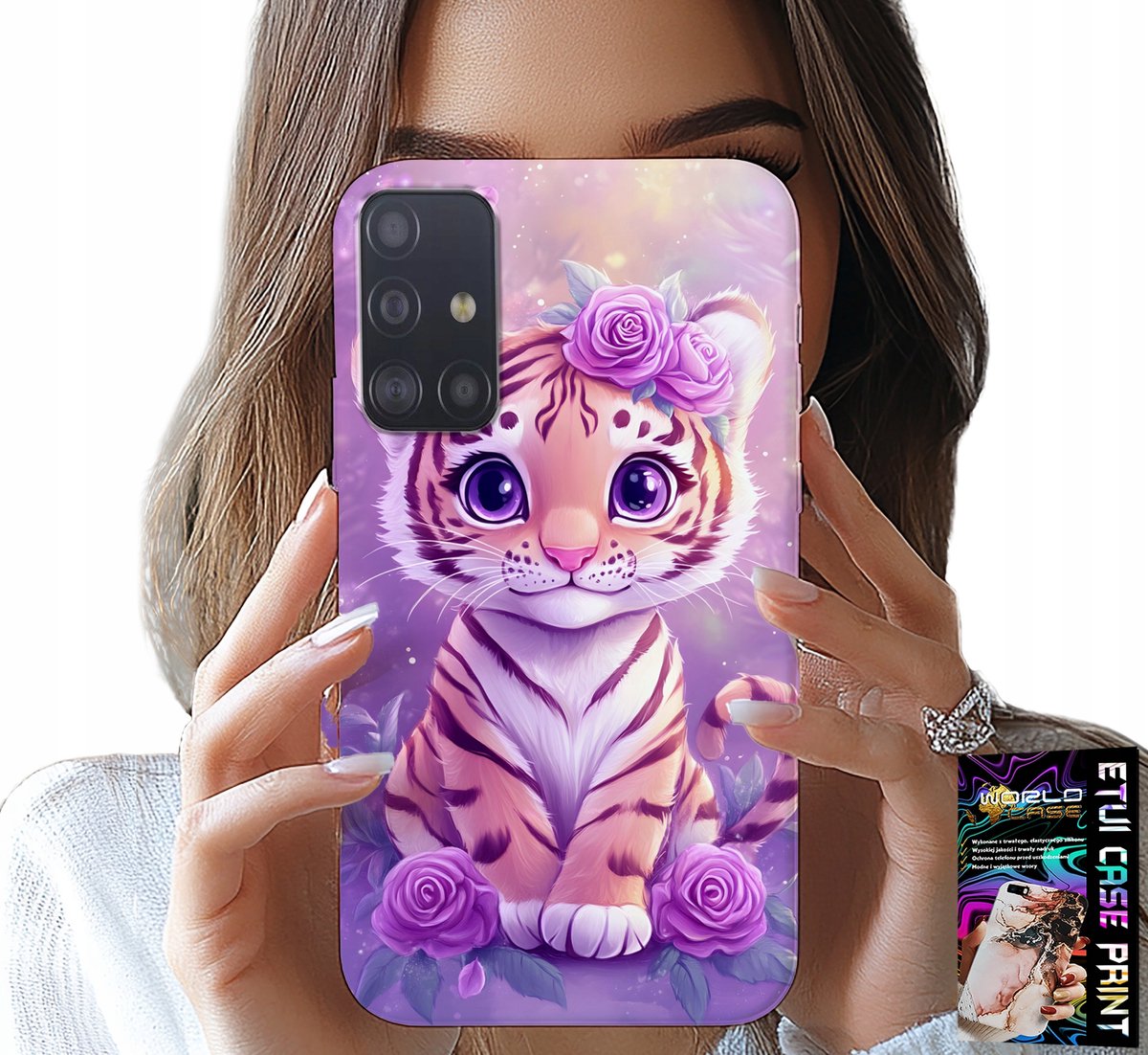 HOESJE VOOR SAMSUNG GALAXY A51 - SCHATTIGE TIJGER OP ROZE ACHTERGROND + GLAS