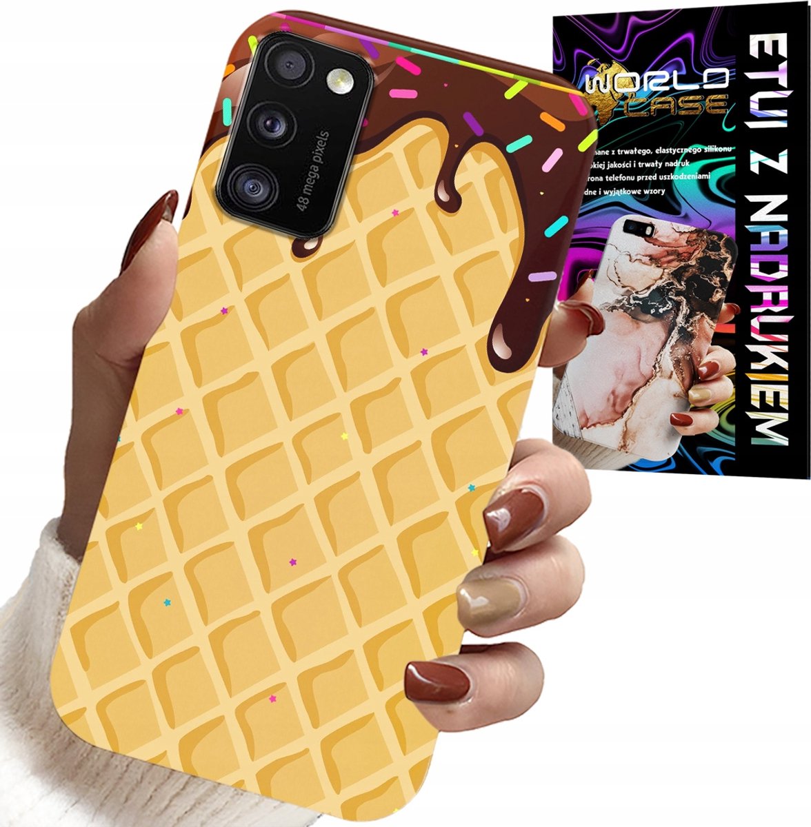 HOESJE VOOR SAMSUNG GALAXY A41 - MET EEN WAFELMOTIEF EN CHOCOLADECOATING