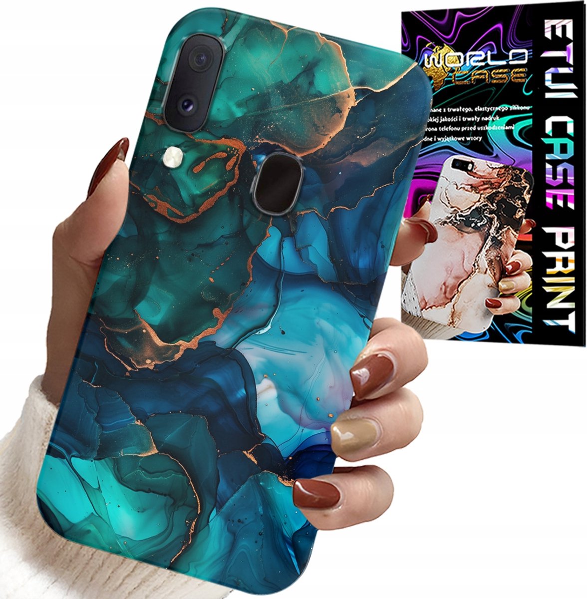 HOESJE VOOR SAMSUNG GALAXY A40 - BLAUWGROENE MARMERPATROON ACHTERKANT