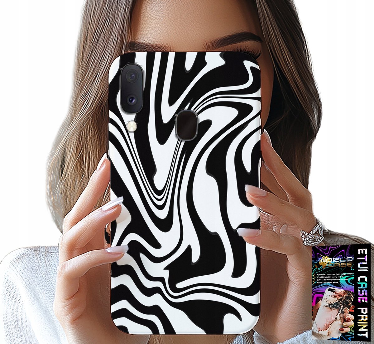 HOESJE VOOR SAMSUNG GALAXY A40 - ZWART-WIT ABSTRACTIE + HART GLAS