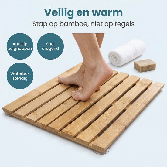 Lomera Douchemat Bamboe Antislip - Badmat - Houten Douchemat - Badkamermat - Saunamat - Bamboe Badmat - Houten Badmat - Bamboemat - Antislip Badmat - Zwembadmat - Voor Bad, Douche, Sauna en Zwembad