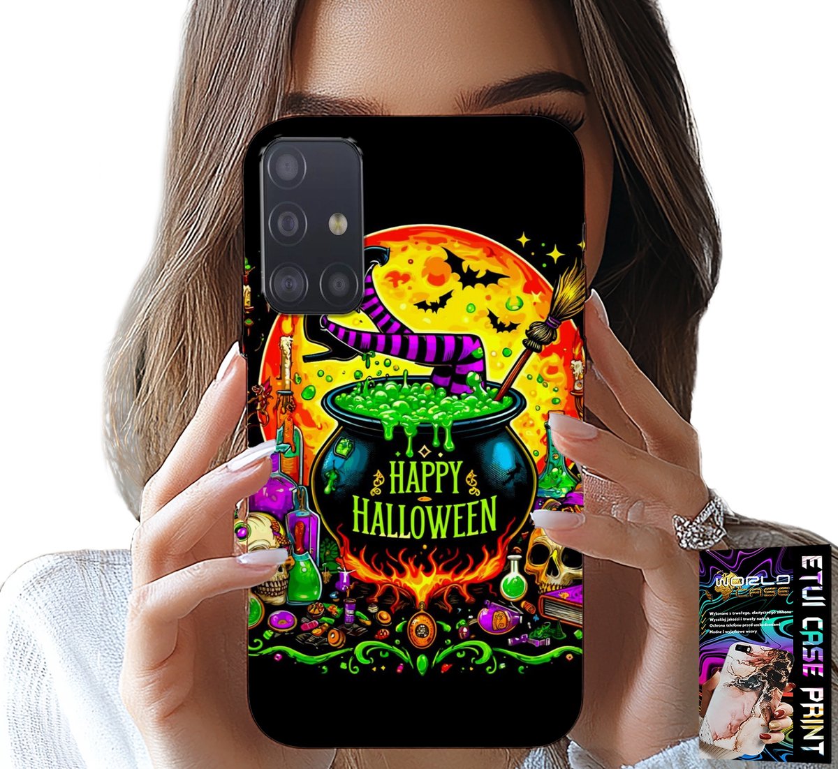 HOESJE VOOR SAMSUNG GALAXY A51 - HEKSENKETEL EN TOVERSTAF HALLOWEEN GLAS