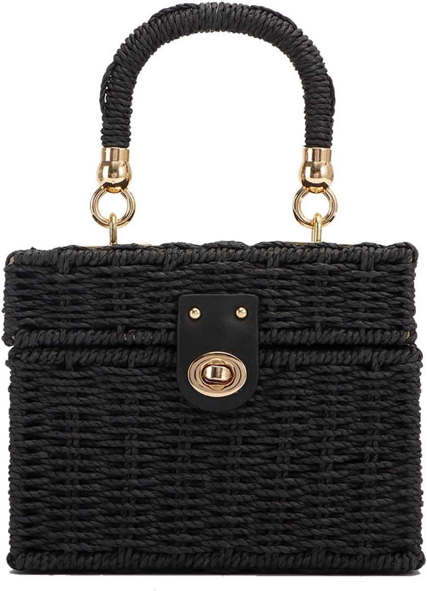 Dames Handgeweven Stro Tas Riet Vierkante Schoudertas Boho Strandtas