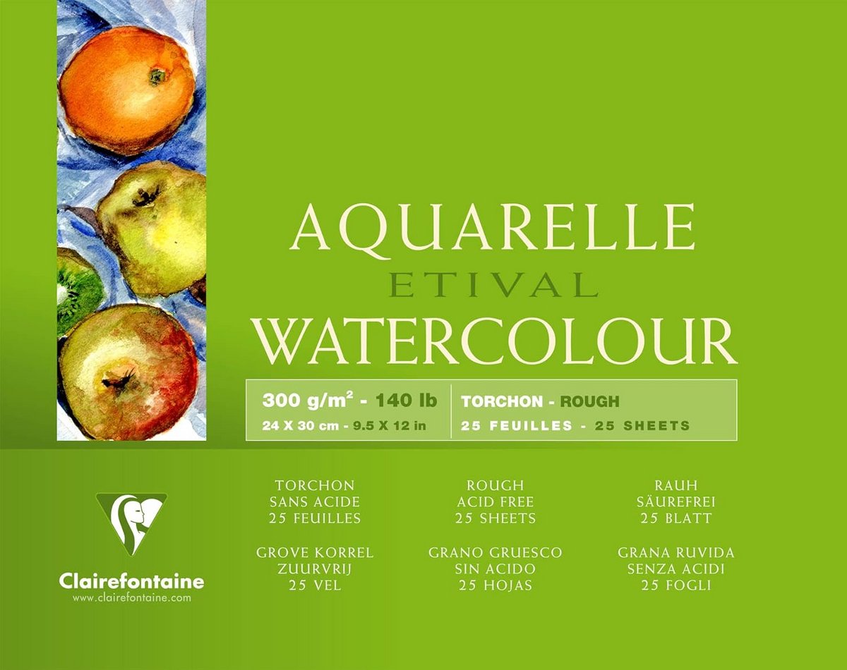 Aquarelpapier Grof Korrel 300g - 25 Vellen Gelijmd Blok - 24x30 cm - Zuiver Wit