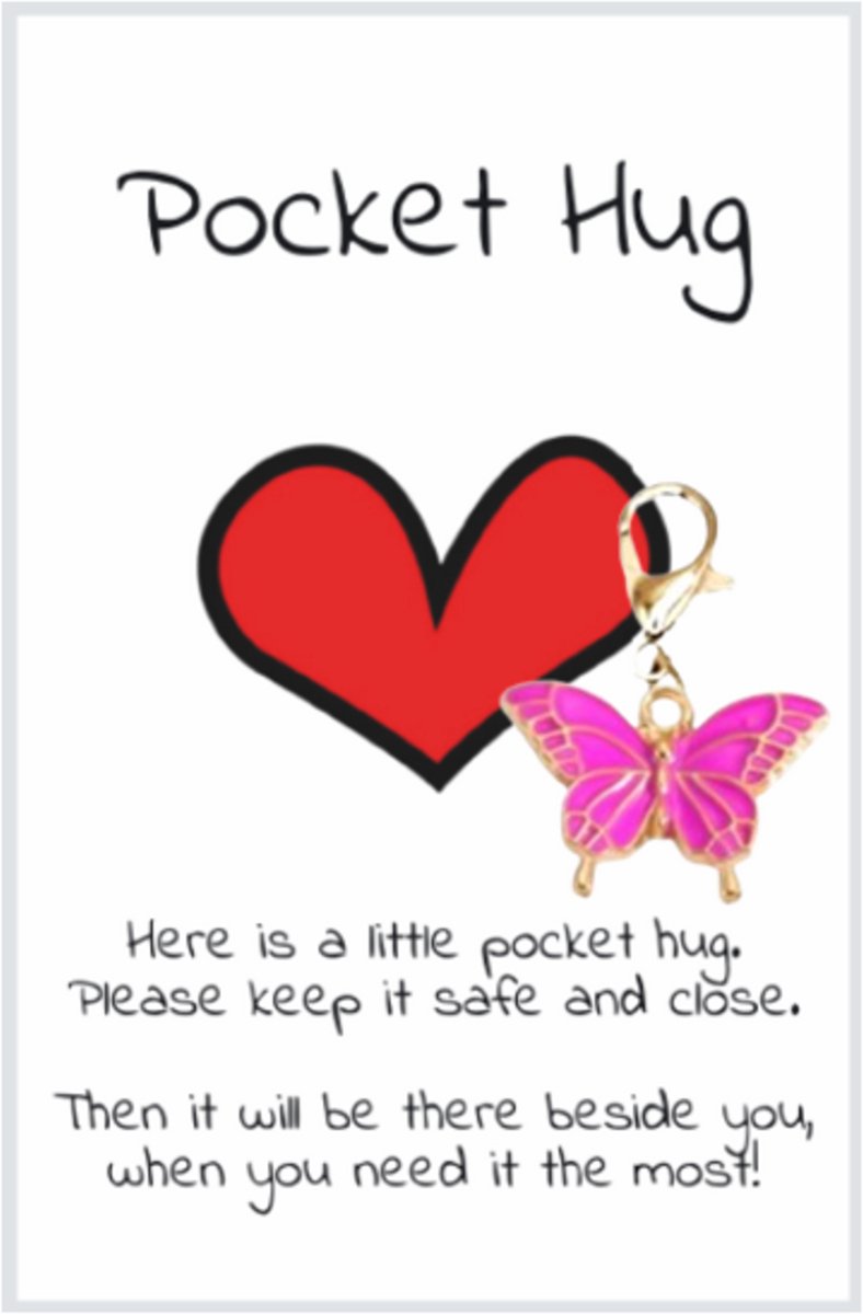 Pradeo - Vlinder Sleutelhanger - Gelukshanger - Hangertje - Vlindertje - Butterfly - Key Chain - Pocket Hug - Klein Cadeau / Geschenk - Met Kaartje Met Tekst - Paars