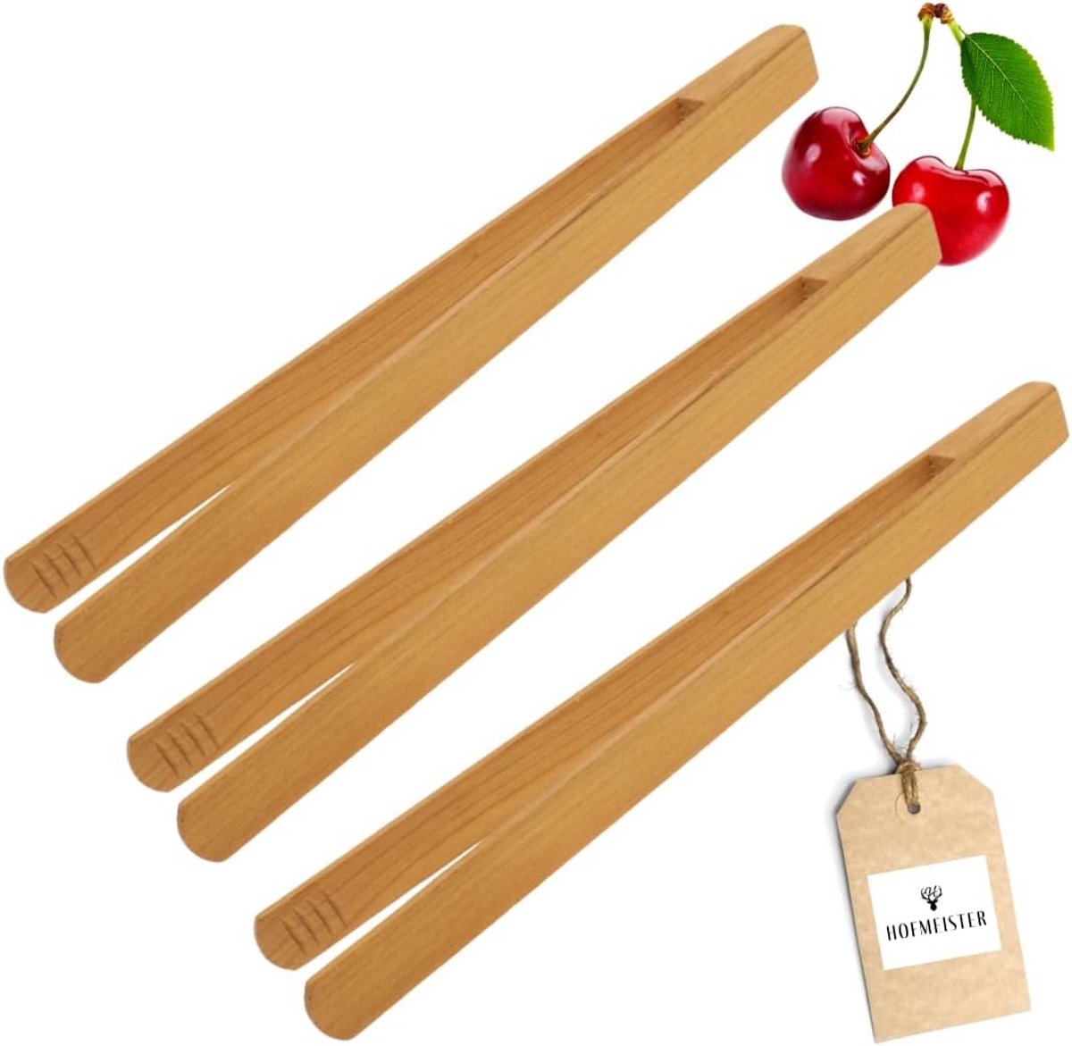 Set van 3 Houten Grilltang voor Vlees en Groenten, 30 cm met Gegroefde Grip