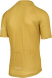 Achterkant van een geel fietsshirt met korte mouwen. Heeft zakken op de rug en AGU logo.