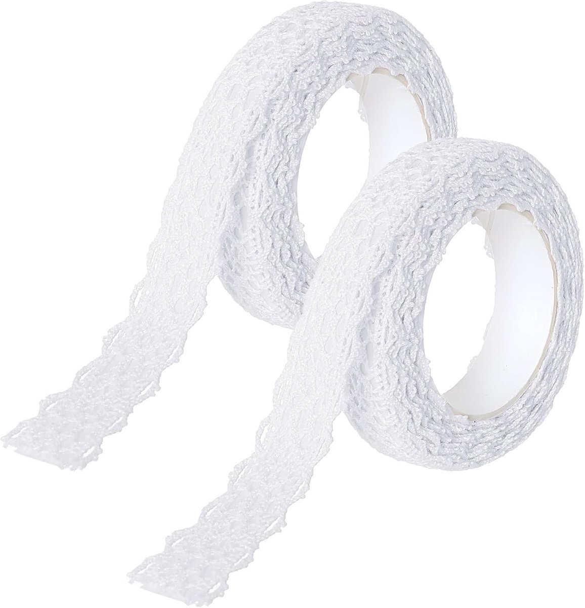 Decoratieve Katoenen Kantlinten - Zelfklevend, Vintage Stijl voor Bruiloft en Scrapbooking - 2 Rollen in Wit