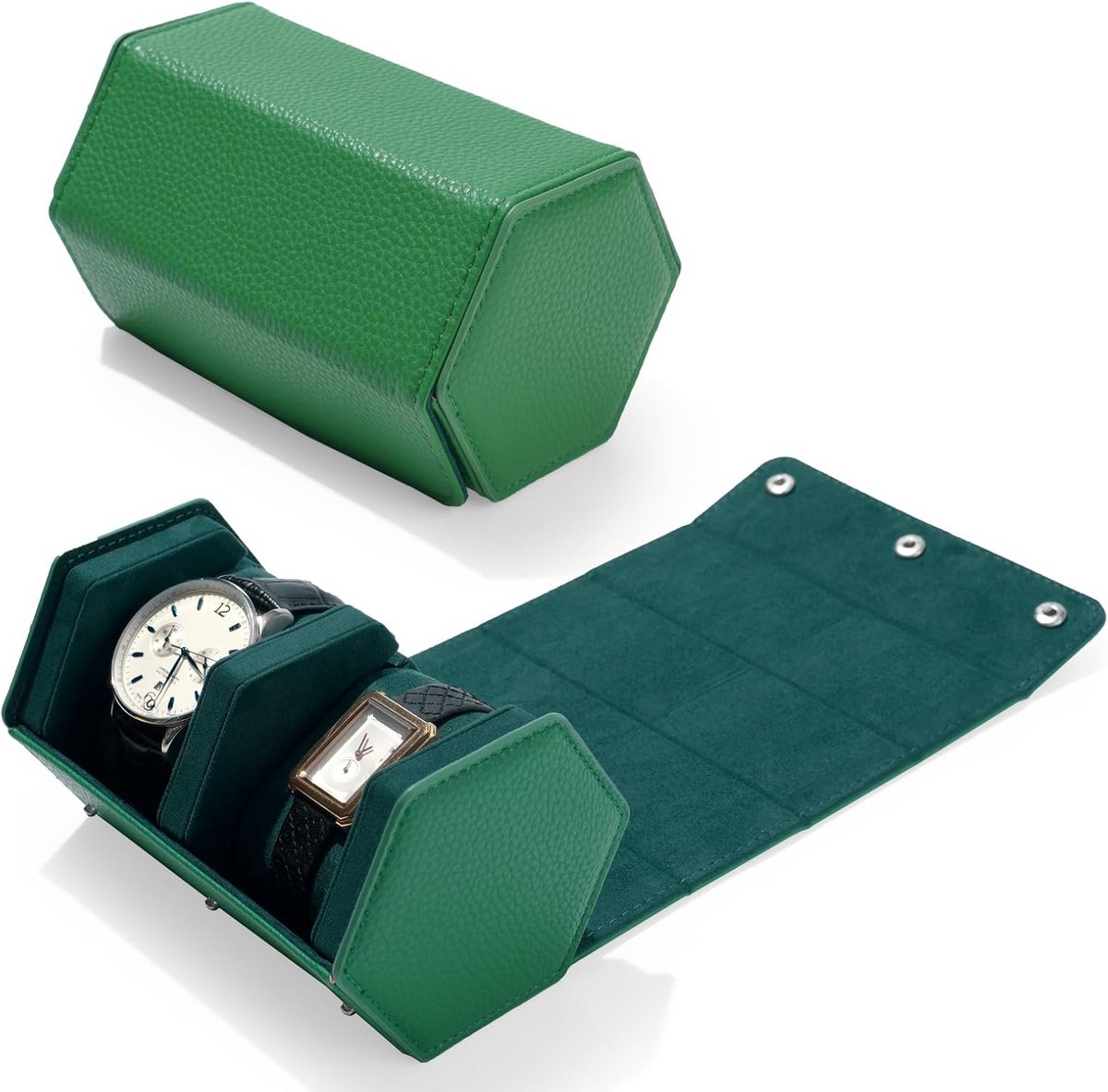 Luxe Lederen Horlogekoffer voor 2 Horloges - Reis etui met Zachte Kussens