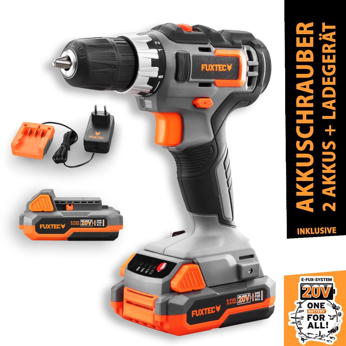 Accuboormachine - FUXTEC FX-E1BS20 - 20V 21000 slagen/min - Set met 2 x 2Ah accu's en 1A lader