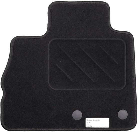 Tapis de sol noir pour Renault Scenic IV 2016, avec surélévation rayée et fixations.