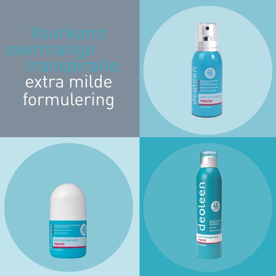 Deoleen Anti-transpirant - Roller Regular - Voorkomt overmatige transpiratie en transpiratiegeur - 48 uur effectief - 0% parfum - Dermatologisch getest - Deodorant - 50 ml