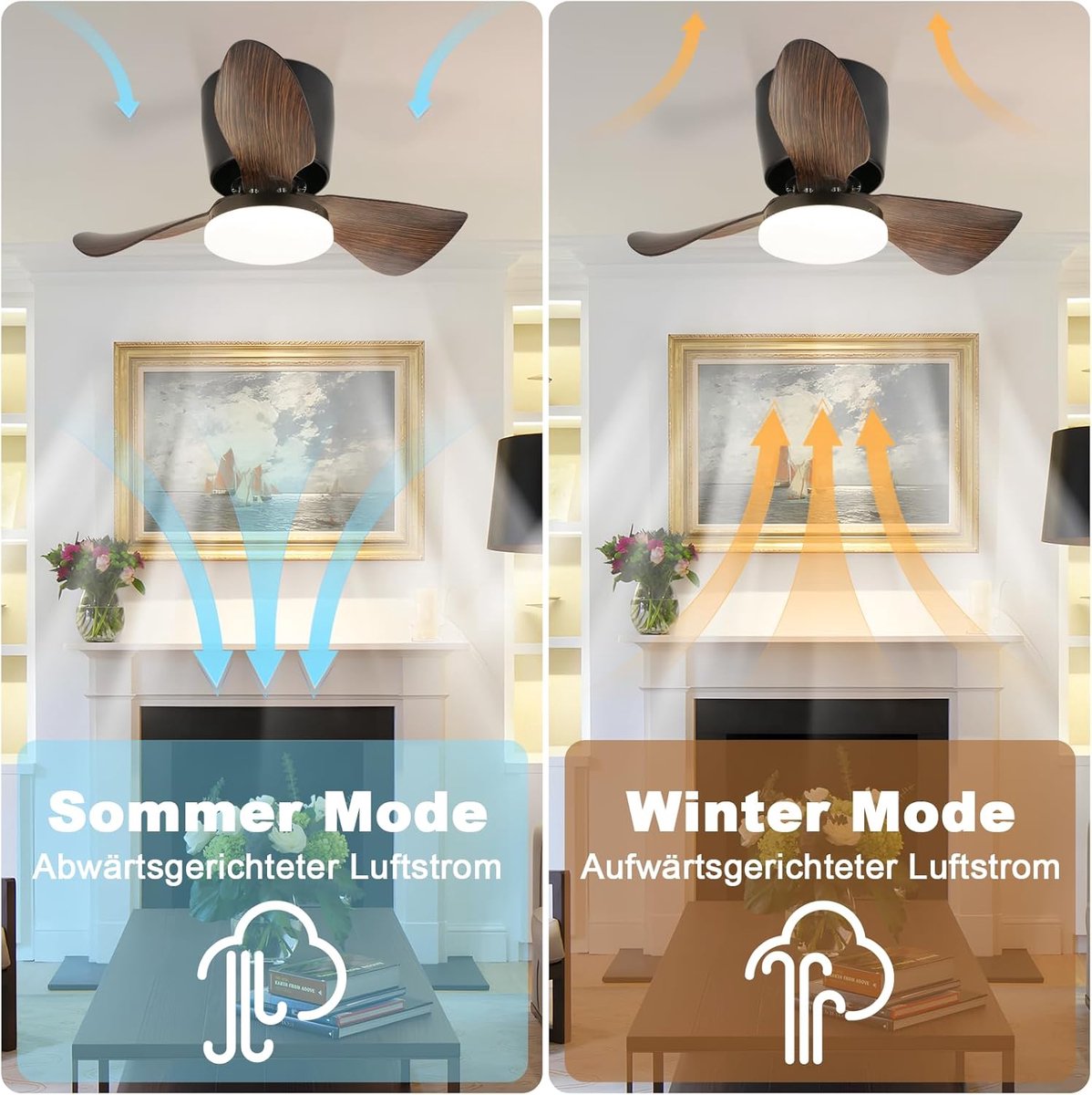 Glitzerlife -Plafond ventilator met verlichting - Moderne LED plafondlamp met ventilator - Stille plafondventilator - Afstandsbediening - Dimbaar - 3 kleurtemperaturen - 6 windsnelheden - Timer & nachtmodus - Vintage Zwart - Plafondlampen slaapkamer thumbnail 7