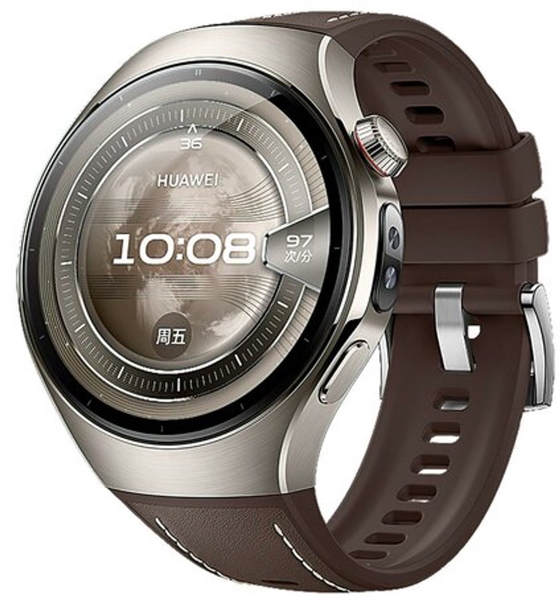 By Qubix - Hybride leer & siliconen band 'True Fit' - Bruin - geschikt voor Huawei Watch 5 - 42mm