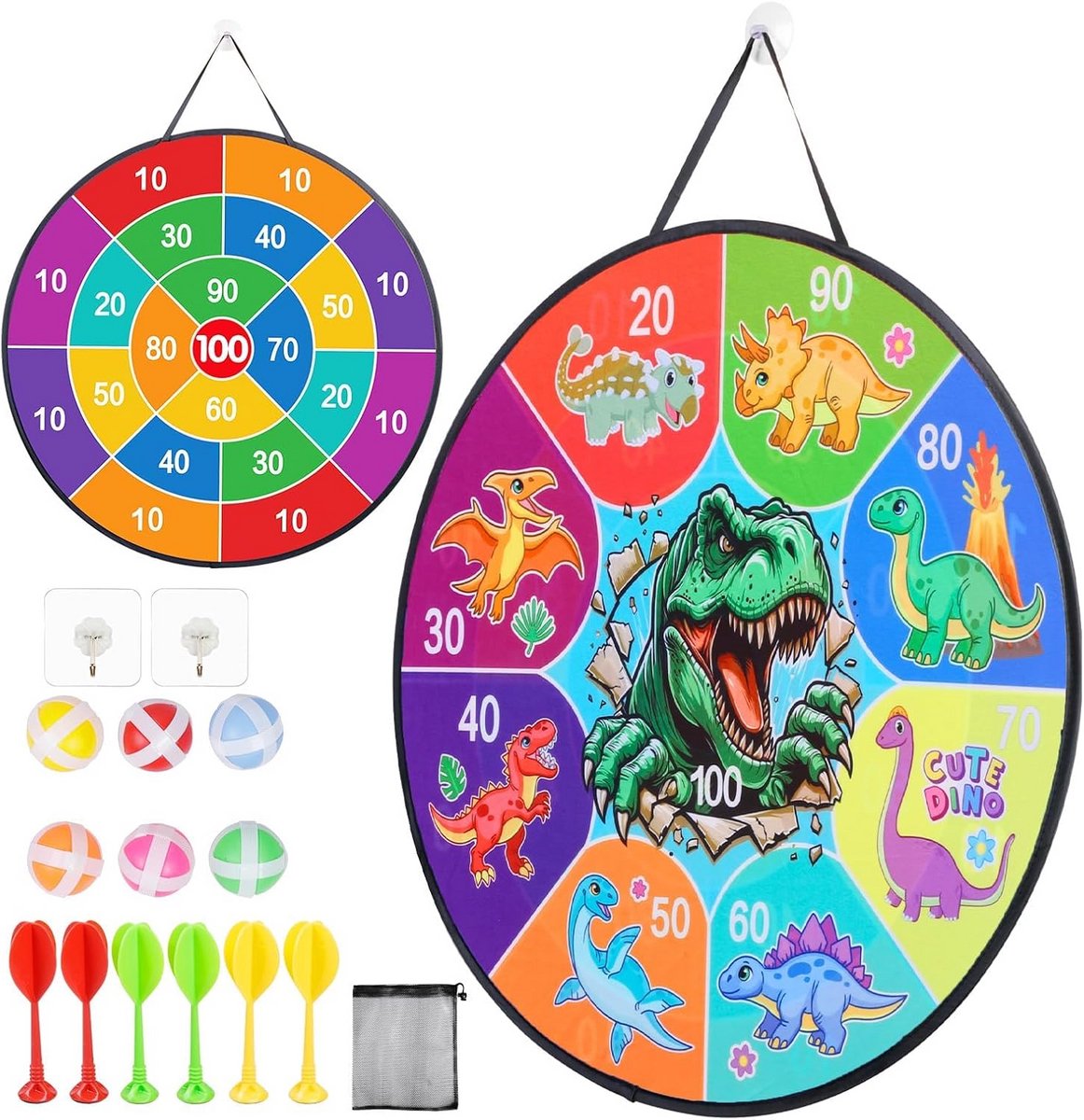 Klittenband Dartbord - Dieren Dartspel - Gooispel voor Kinderen - Dubbelzijdig Ontwerp - 66 cm - Dier