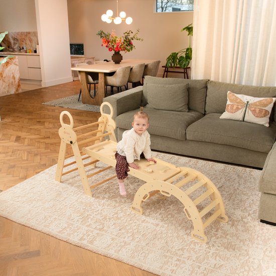 FINOOS Opvouwbare Driehoek + Klimboog + Helling met Klimrek/Glijbaan - Pikler - Montessori Meubels Houten Speelgym (Naturel) van FINOOS — afbeelding 3
