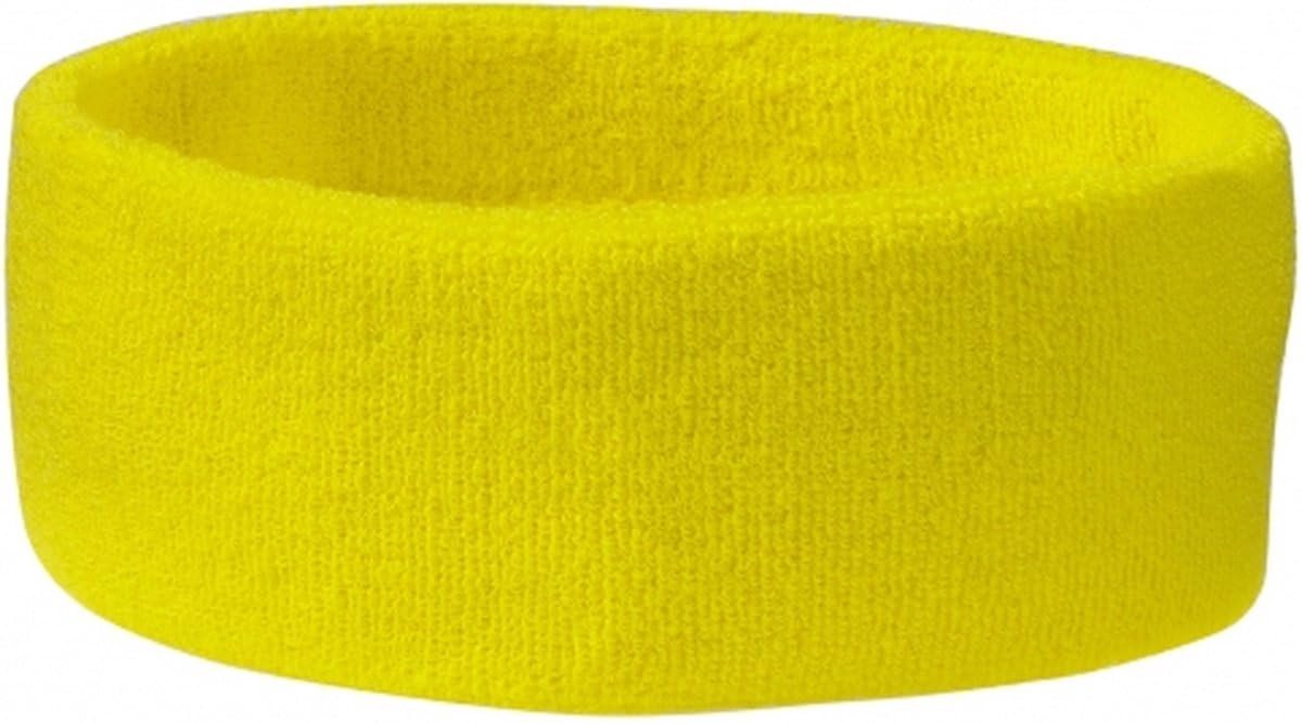 Okado Hoofdband Zweetband Geel – Elastische Sport Hoofdband 6 cm – Maat 58/60 – Katoen/Elastaan – Voor Sport, Evenement en Verkleedmomenten