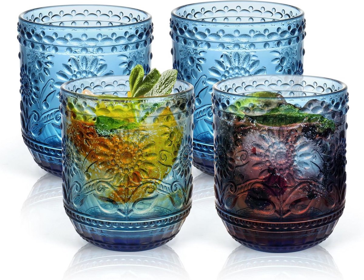 Set van 4 Cocktailglazen - 360 ml - Kleurrijk Blauw - Vaatwasserbestendig en Stapelbaar