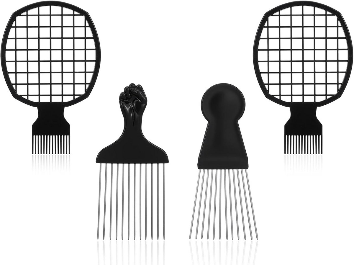 Set van 4 Professionele Metalen Haar Picks voor Krullend en Afro Haar Styling