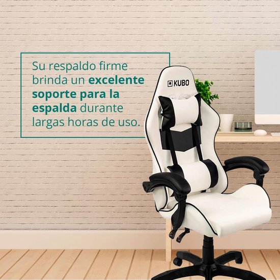 Ergonomische Gaming Stoel Wit Zwart met Hoofdsteun - Max. 130 kg Draagvermogen van Merkloos — afbeelding 5