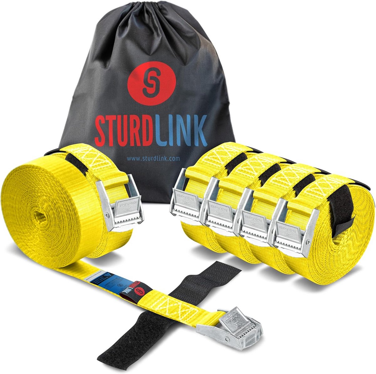 Spanbanden 25 mm 2 m 250 kg set van 6 met gesp en klittenband