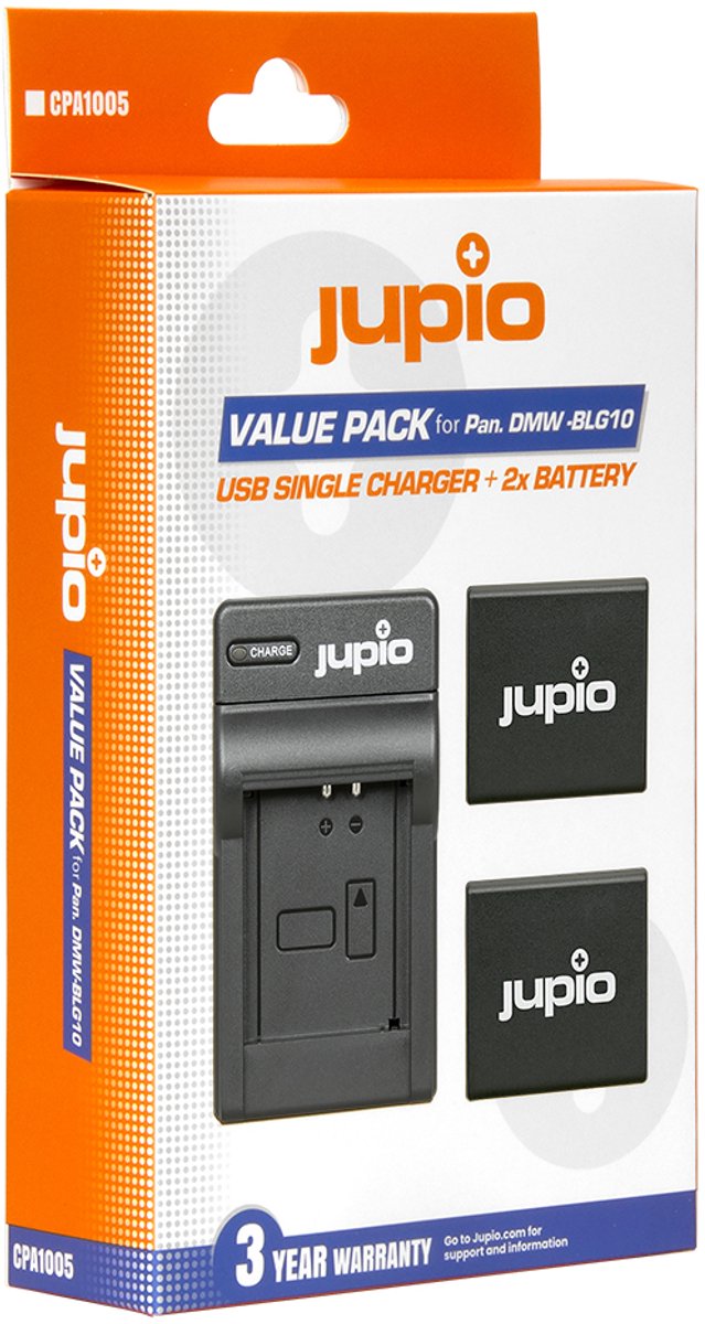 Jupio Kit: 2x Battery DMW-BLG10E + USB Single Charger