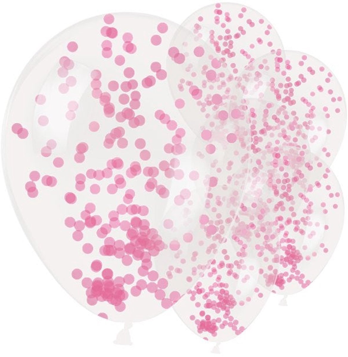 Roze confetti ballonnen ø 27,5 cm. 6 st. - ZAKJE 6 CONFETTI BALLONNEN AMSCAN - CONFETTI BALLONNEN ROZE MET PAPIEREN CONFETTI