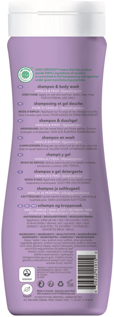 Attitude - Little Leaves 2in1 Vanille Peer Shampoo - 473ml van Attitude — afbeelding 5