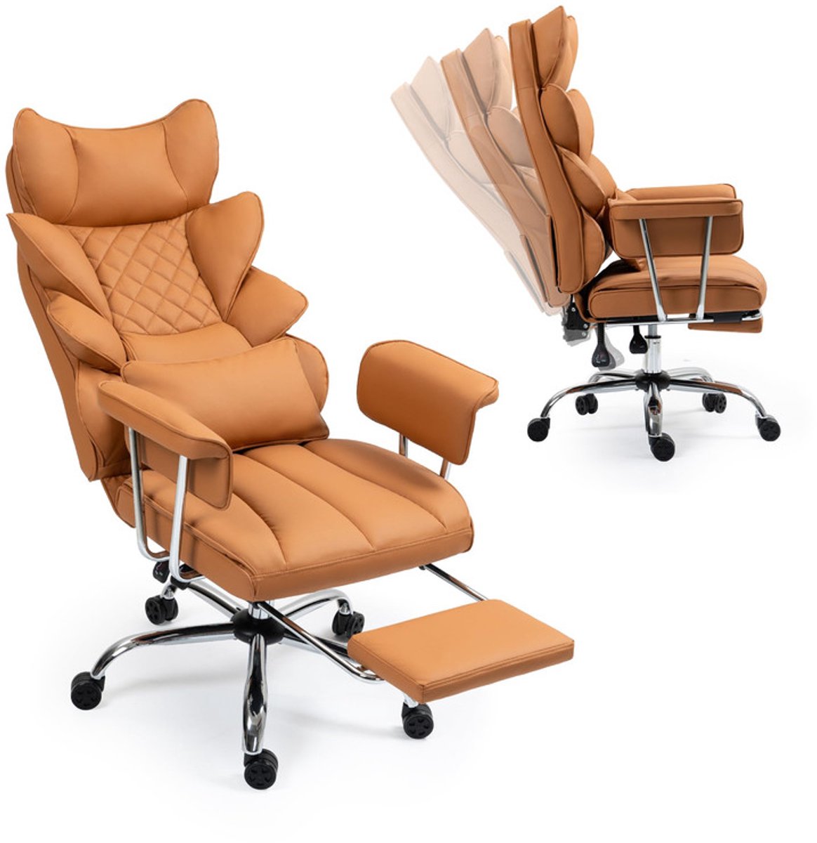 Leren Ergonomische Bureaustoel met Voetensteun - Bruin - Leren - €151,00