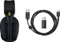 Casque Logitech G435 noir avec câble USB-C et dongle sans fil.