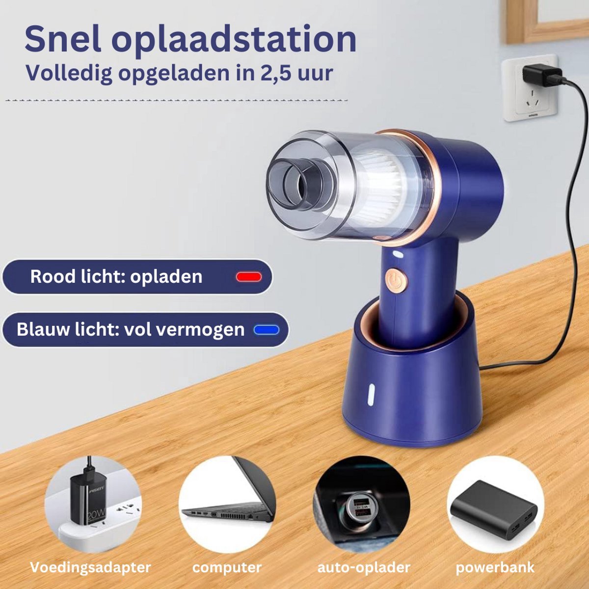 NBAP® Draadloze Handstofzuiger Auto Stofzuiger Blauw - afbeelding 3